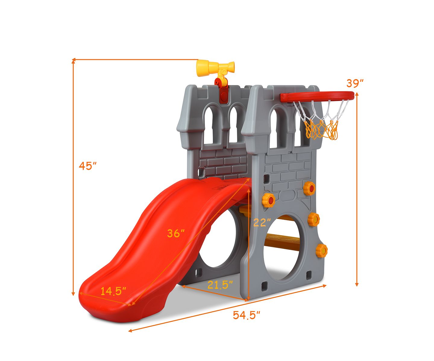 Детская игрушка Costway Children Castle Slide Play with Basketball Hoop and Telescope Toy — фото 2