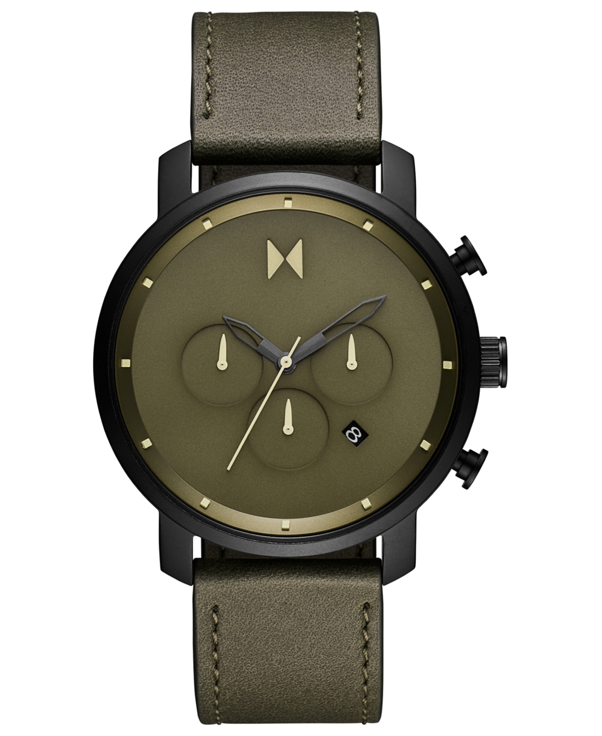 Men's Chronograph Green Leather Strap Watch 45mm - Green