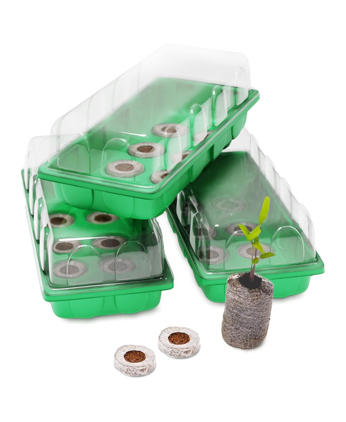 Mini Greenhouse Seed Starter Kit - Reusable Plastic Indoor Seed Starter Tray with Dome and Seed Starter Soil Pods for (3-Pack Windowsill