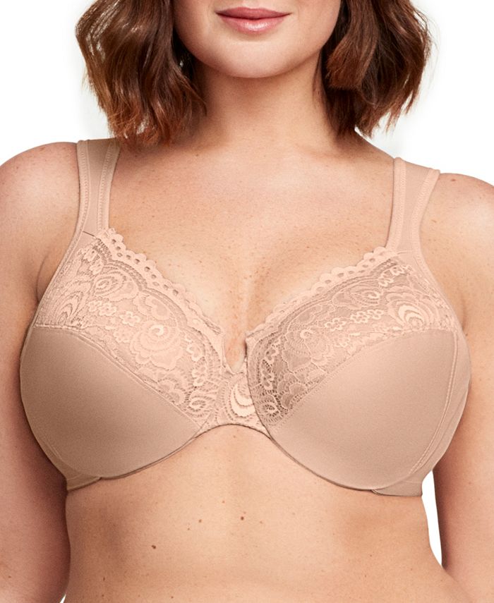Buy Glamorise Women's Front Close Stretch Lace Wonderwire Bra, Cafe, 46D at