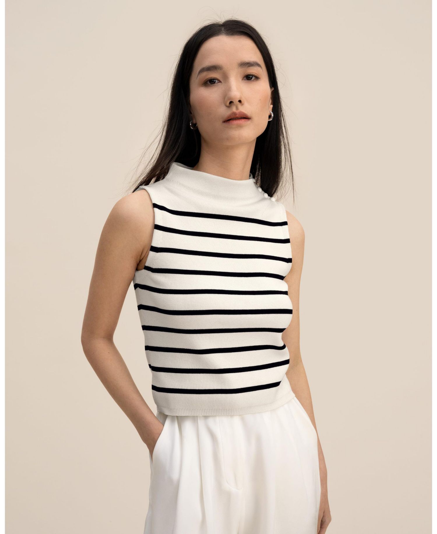 Women's Cropped Spun Silk Strip Sweater Top