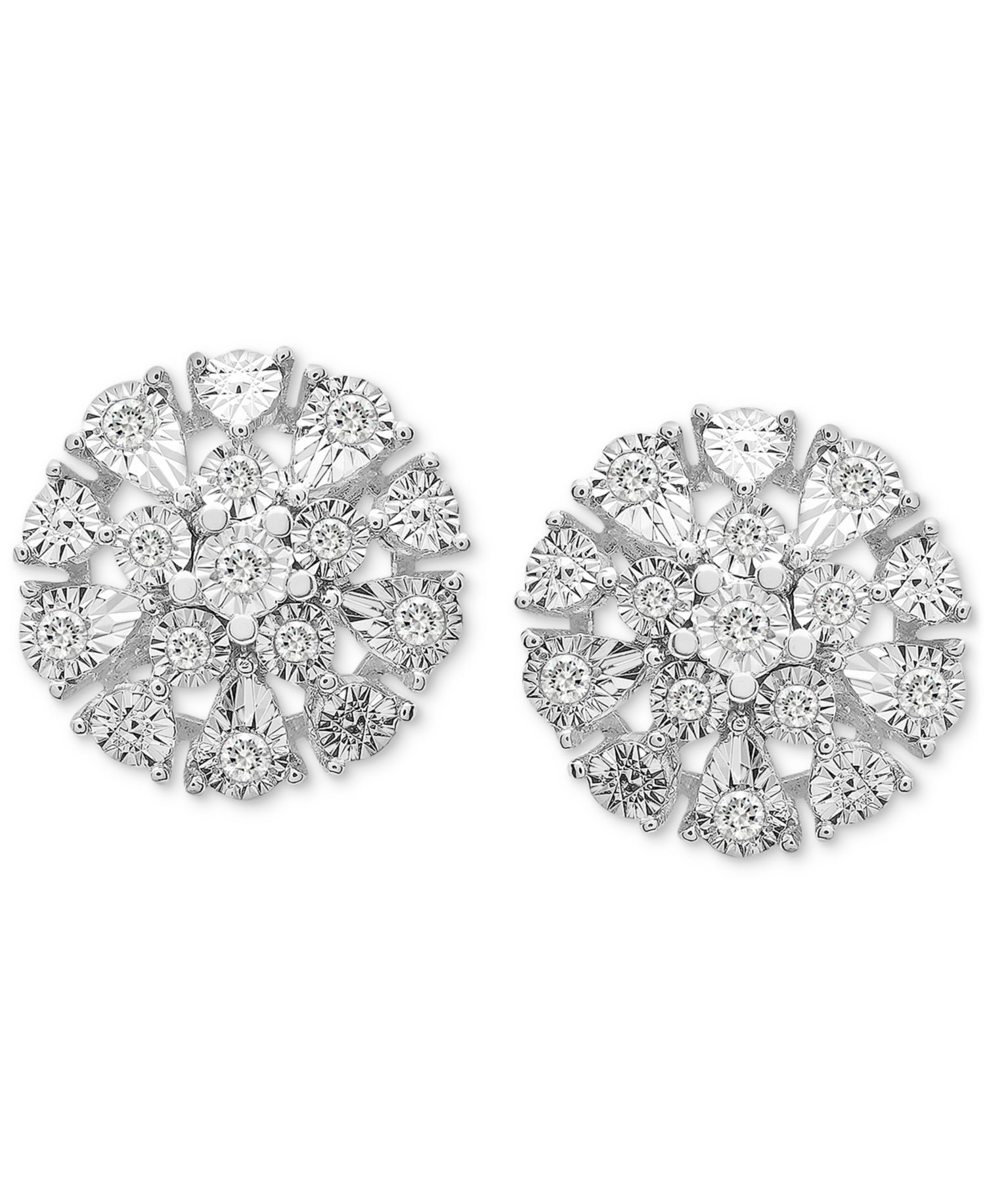 Diamond Flower Burst Stud Earrings (1/10 ct. t.w.) in Sterling Silver