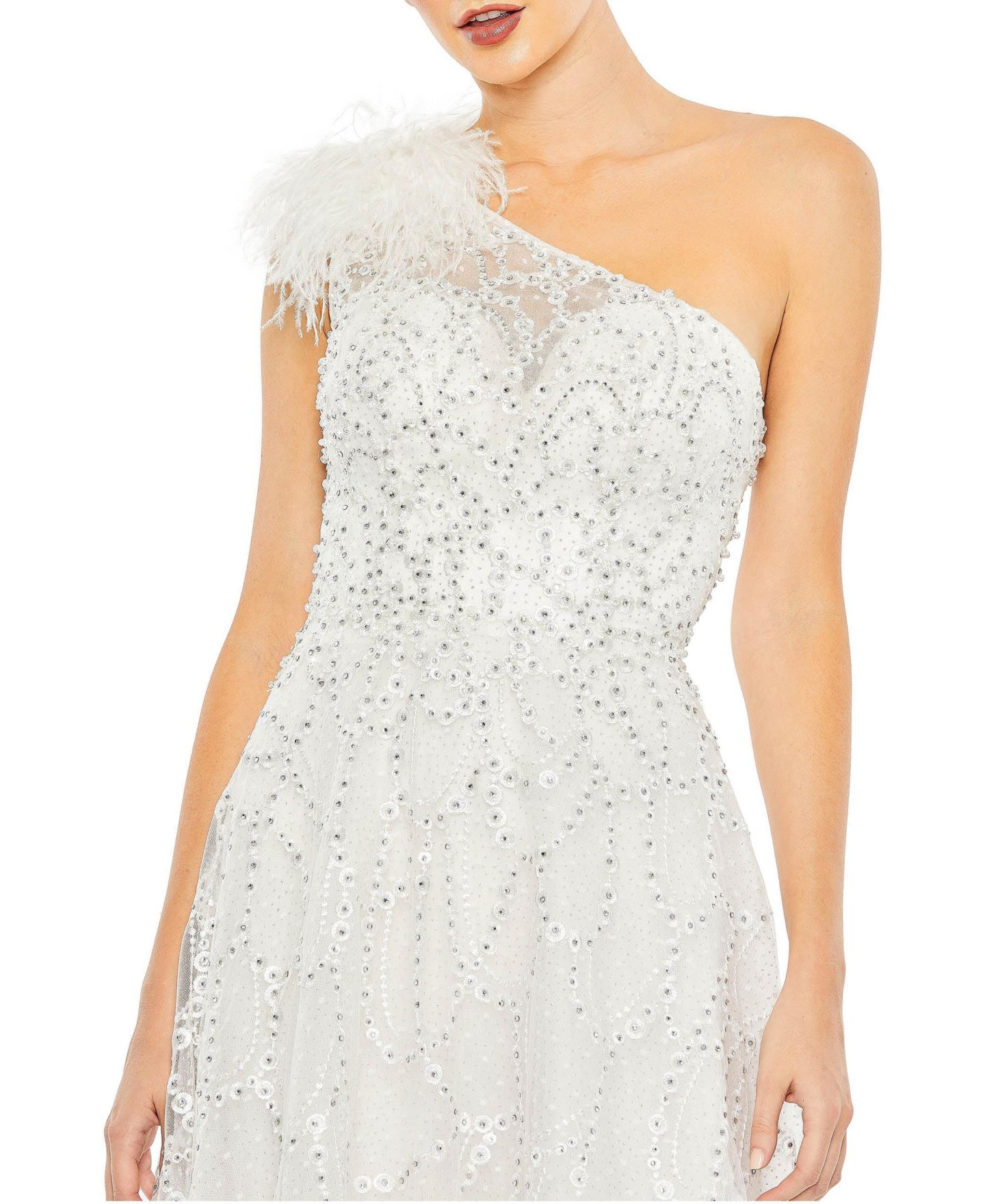 Женское платье Mac Duggal Embellished One Shoulder A Line Gown, цвет: Слоновая кость — фото 3