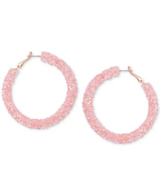 GUESS - Gold-Tone Large Pink Crushed Stone Hoop Earrings, 2.25"