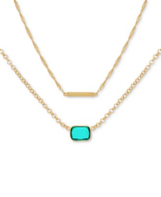 GUESS - Gold-Tone Bar & Green Stone Layered Necklace, 18" + 2" extender