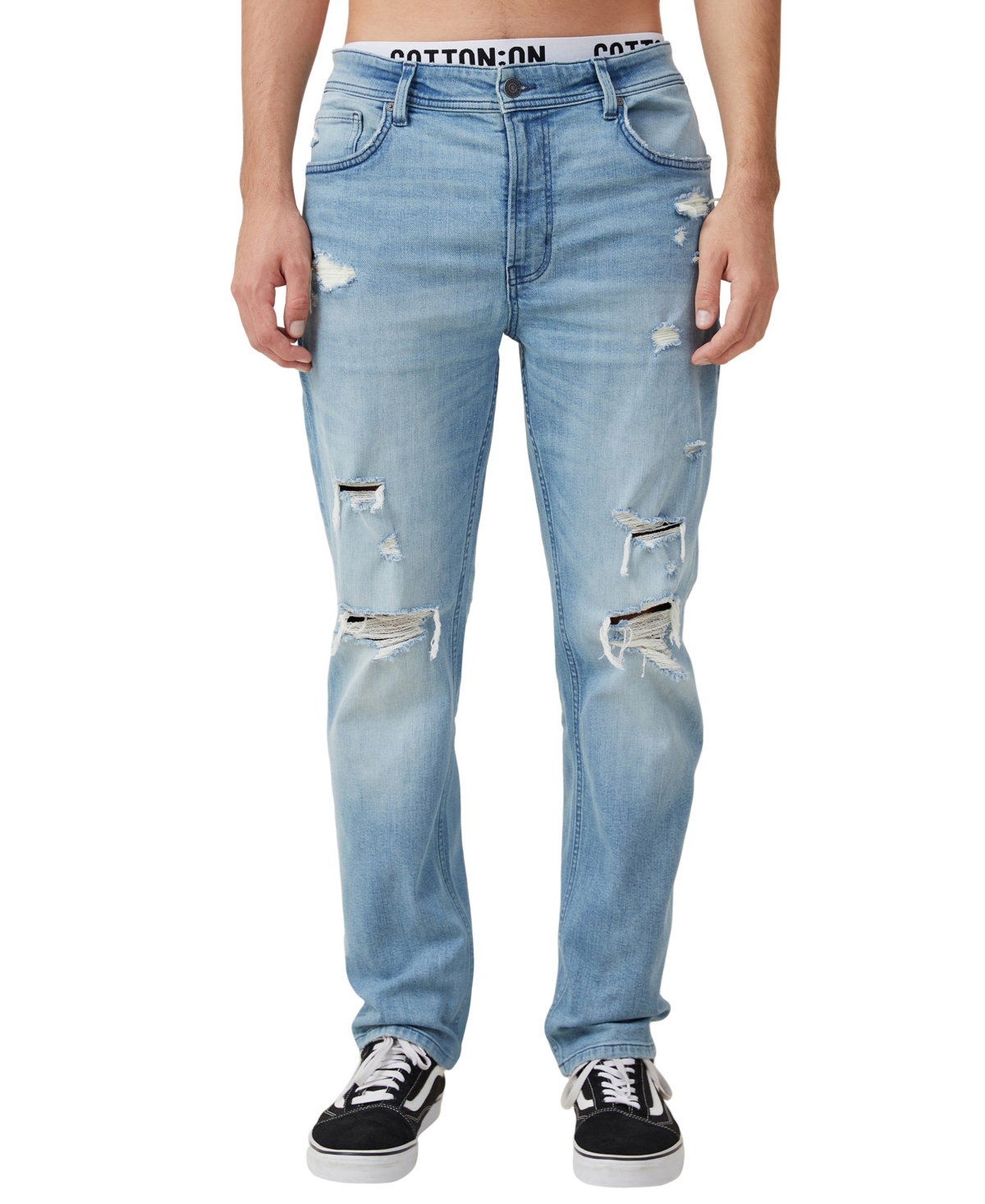 Cotton On Men's Slim Straight Jeans In Cali Blue Ripped