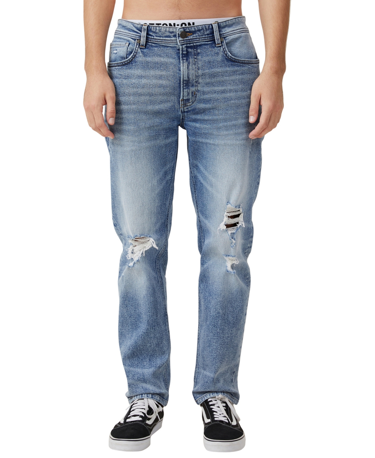 Cotton On Men's Slim Straight Jeans In West Blue Ripped
