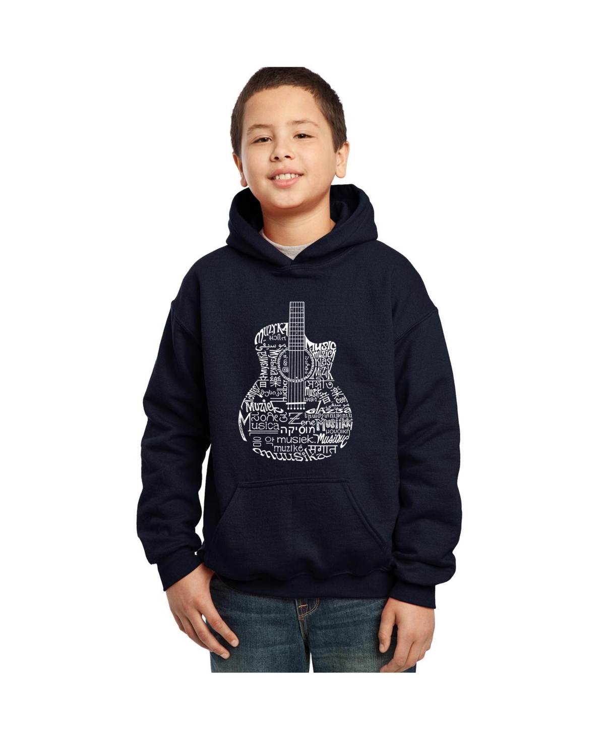 La Pop Art Boys Word Art Hooded Sweatshirt - Languages Guitar