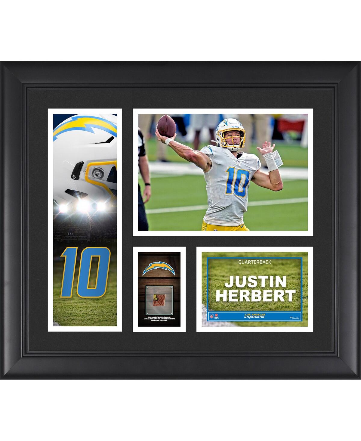 Fanatics Justin Herbert Los Angeles Chargers Framed 15" X 17" Player Collage With A Piece Of Game-used Footba In Multi