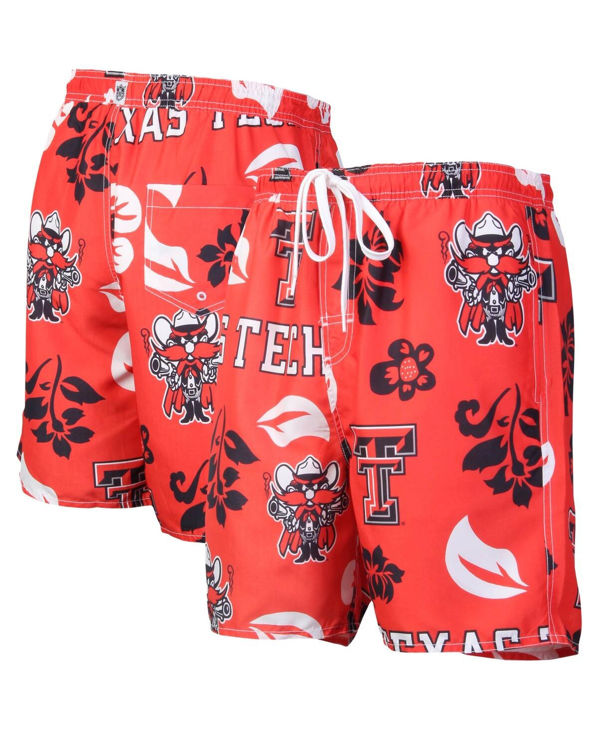 Men's Wes & Willy Red Texas Tech Red Raiders Floral Volley Logo Swim Trunks - Red