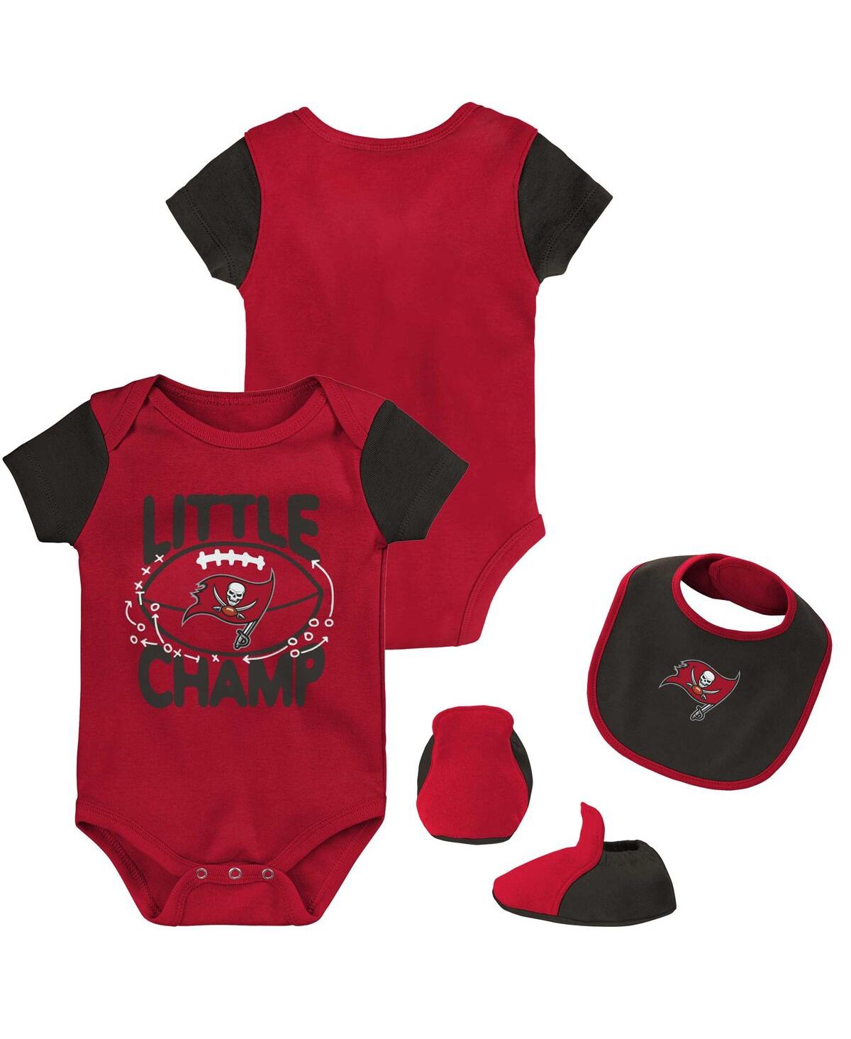 Newborn and Infant Boys and Girls Black Tampa Bay Buccaneers Little Champ Three-Piece Bodysuit Bib and Booties Set - Red