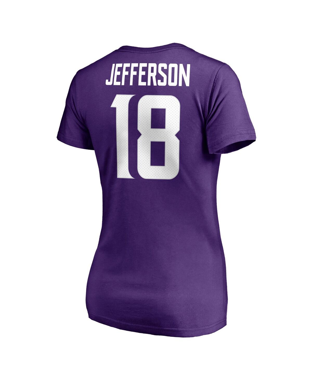 Shop Fanatics Women's  Justin Jefferson Purple Minnesota Vikings Player Icon Name And Number V-neck T-shir