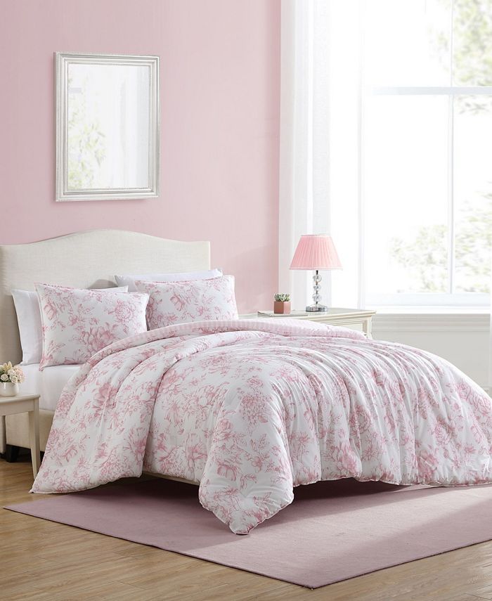 Laura Ashley Delphine Cotton Reversible 3 Piece Comforter Set, King