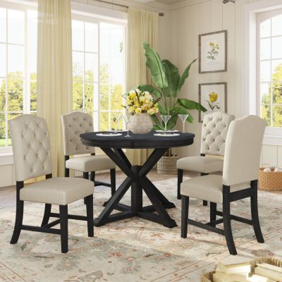5 PC Oak natural wood Retro Extendable Table + 4 Chairs Dining Table Set