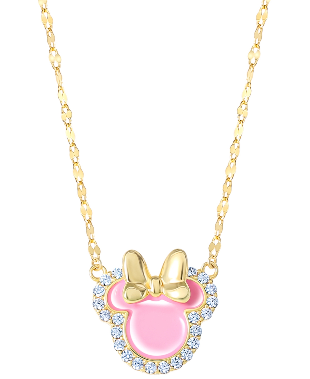 Disney Cubic Zirconia & Pink Enamel Minnie Mouse 18" Pendant Necklace In 18k Gold-plated Sterling Silver In Gold Over Silver