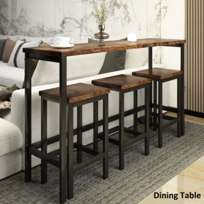 Counter Height Extra Long Dining Table Set With 3 Stools Pub Kitchen Set Side Table With Foot