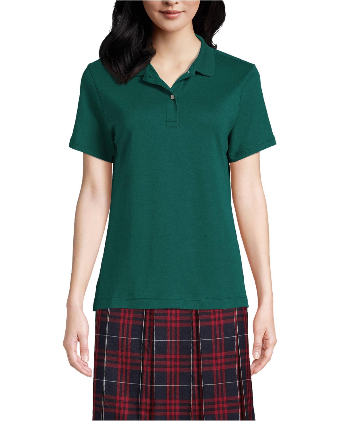 Lands' End Women's School Uniform Short Sleeve Feminine Fit Interlock Polo Shirt