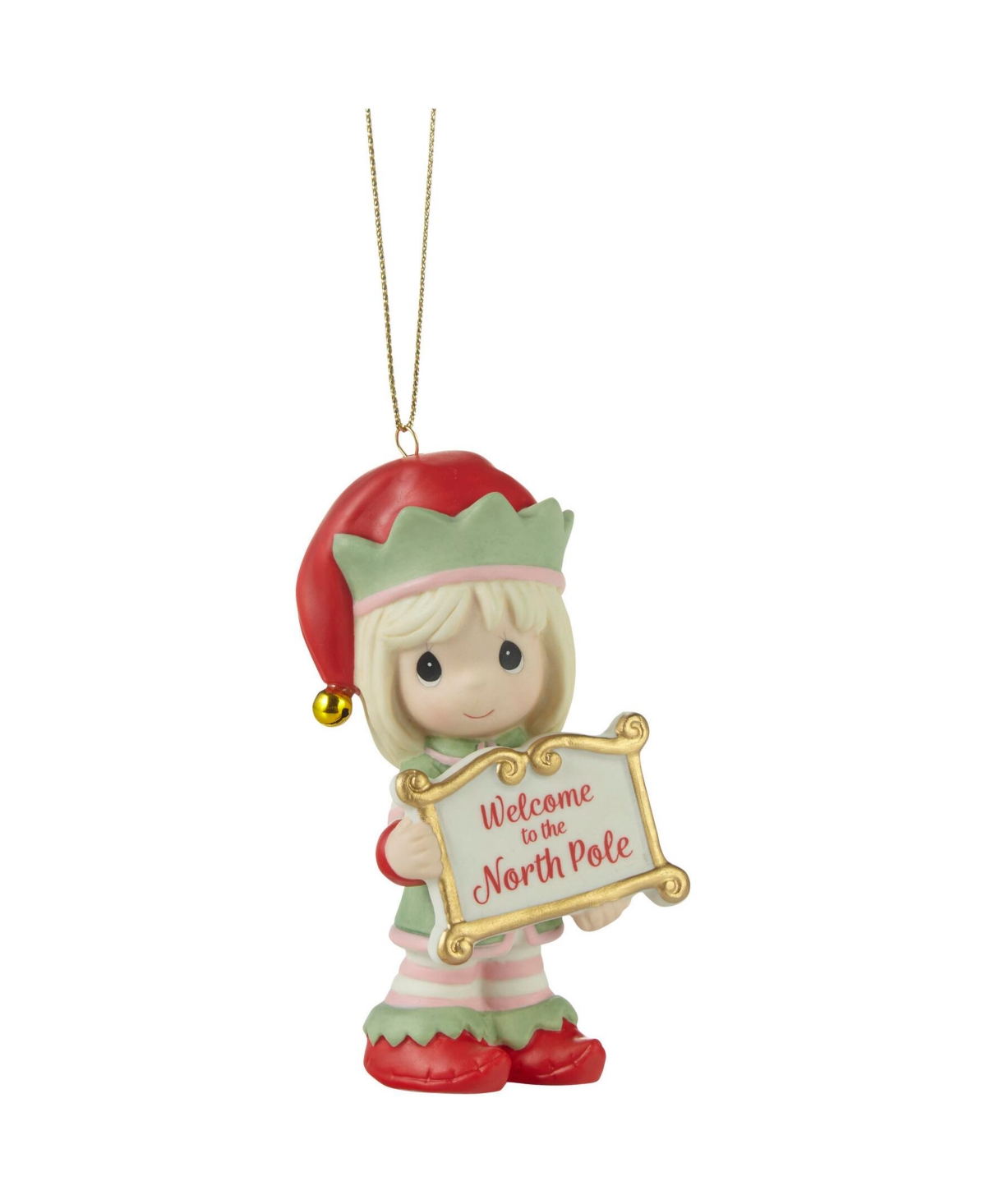 Precious Moments Greetings From The North Pole Annual Elf Bisque Porcelain Ornament In Multicolored