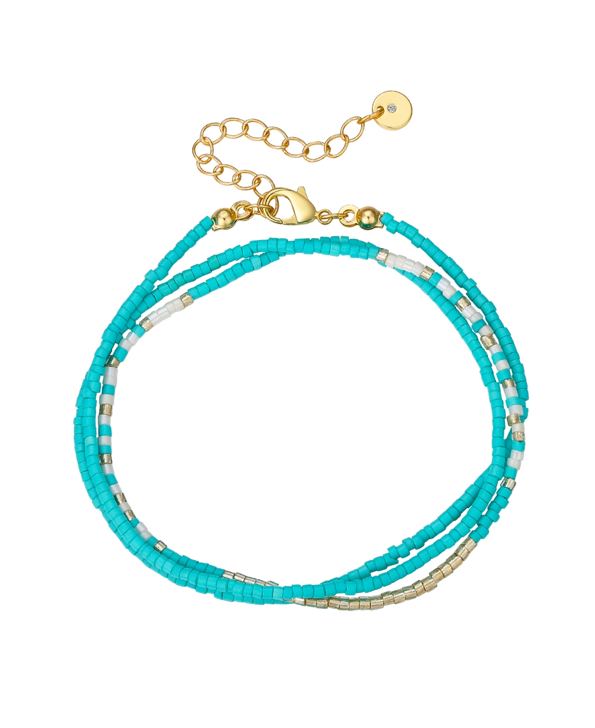 Unwritten Turquoise And White Beads Wrap Bracelet Or Necklace In Gold