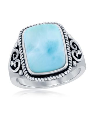 Sterling Rectangle Larimar Filigree Design Ring - Macy's