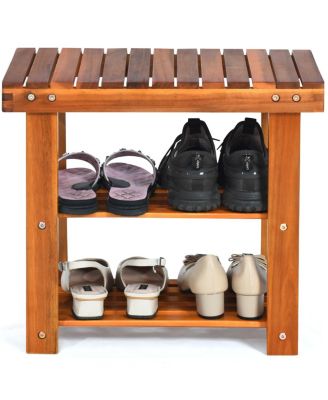 3-Tier Wood Shoe Rack 19' Shoe Bench Freestanding Boots Organizer Heavy-duty
