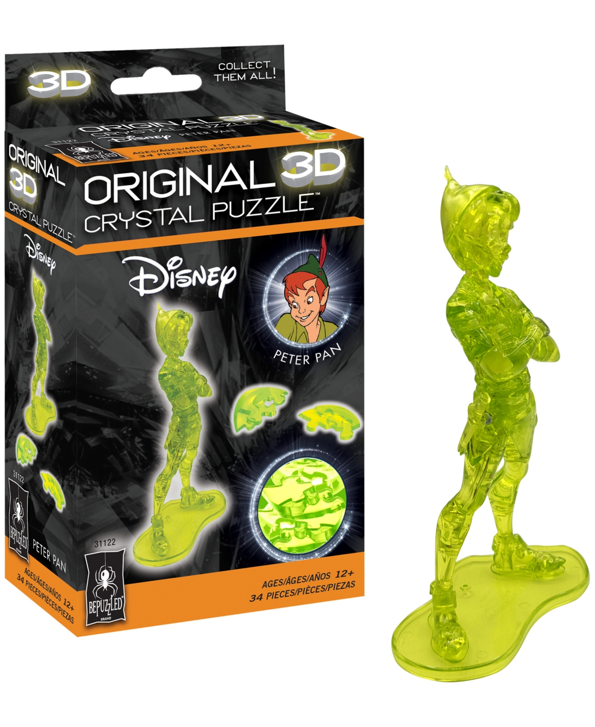 University Games Bepuzzled 3d Crystal Puzzle Disney Peter Pan, 34 Pieces In No Color