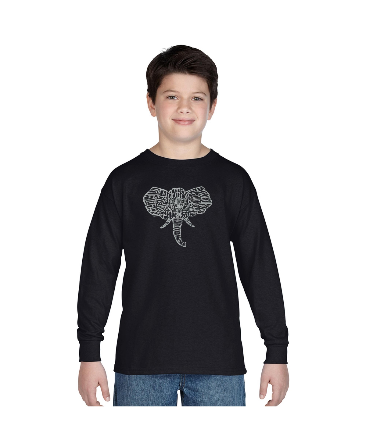 La Pop Art Men's Word Art Long Sleeve T-shirt- Elephant Tusks In Black