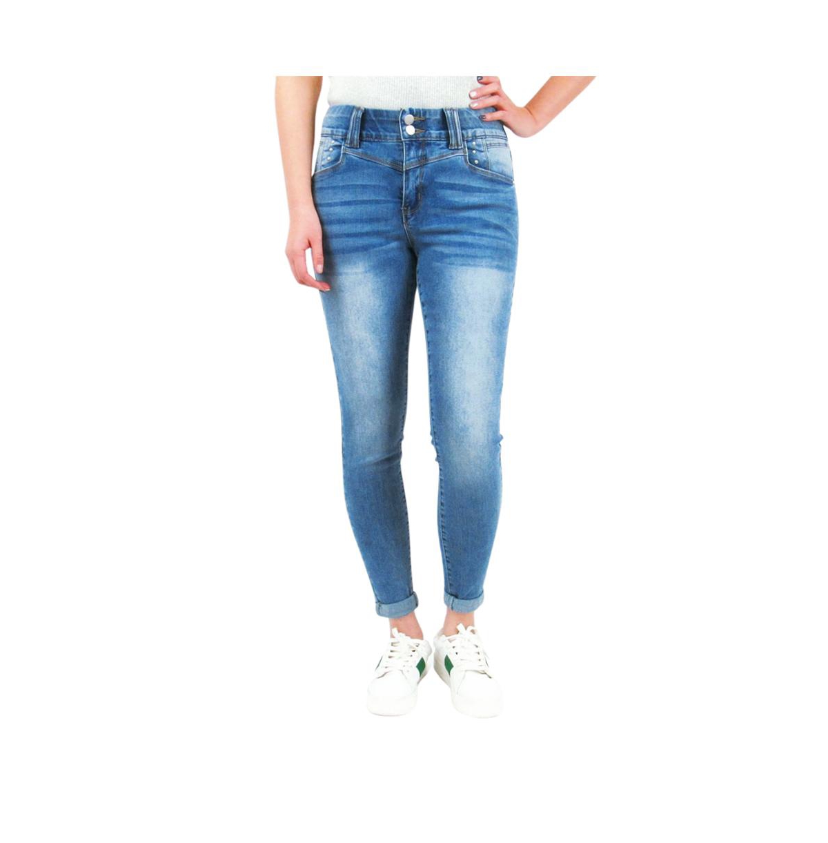 Tummy Control Skinny Jeans with Jewel Pocket Details For Women - Blue