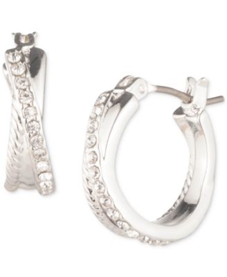 Small Twisted Rope & Pav&eacute; Crisscross Hoop Earrings, 0.6"