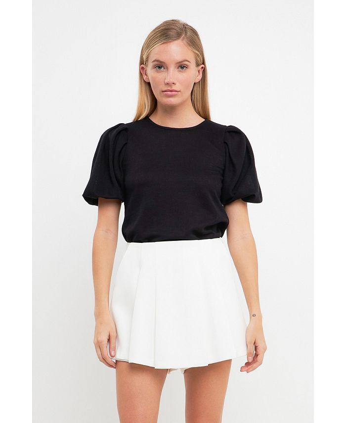 English Factory Women's Pleated Shoulder Knit Top - Macy's