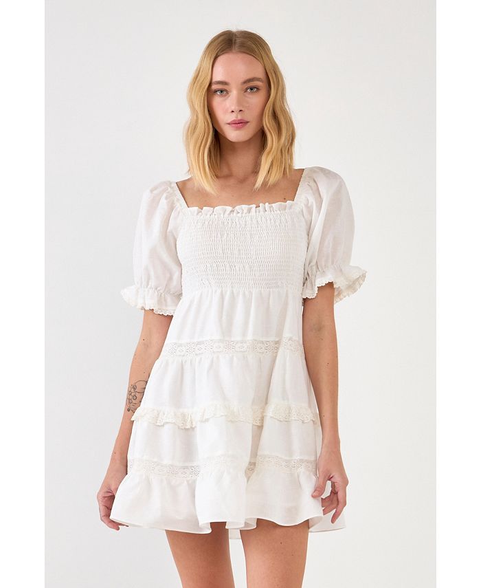 endless rose Women's Linen Smocked Mini Dress with Lace - Macy's
