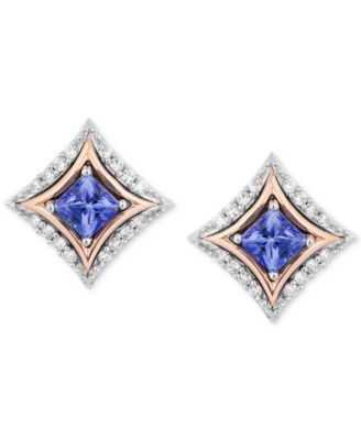 Enchanted Disney Fine Jewelry - Tanzanite (1/6 ct. t.w.) & Diamond (1/10 ct. t.w.) Stud Earrings in Sterling Silver & 10k Rose Gold