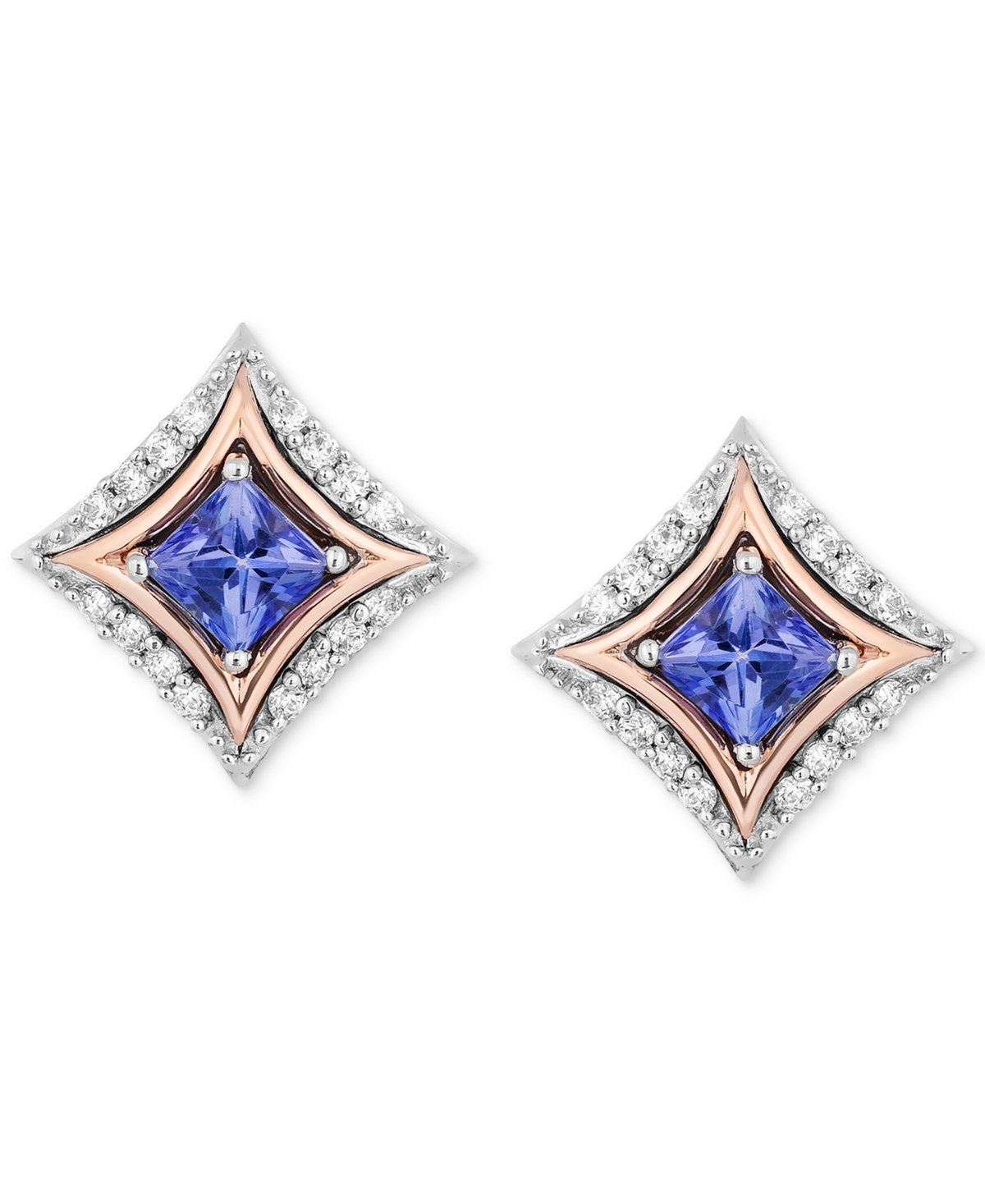 Tanzanite (1/6 ct. t.w.) & Diamond (1/10 ct. t.w.) Stud Earrings in Sterling Silver & 10k Rose Gold - Two-Tone