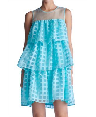 Women's Organza Gridded Tiered Sleeveless Mini Dress