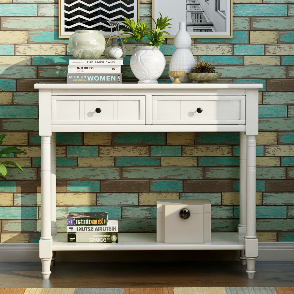 Simplie Fun Daisy Series Console Table Traditional Design With Two Drawers And Bottom Shelf (Ivory)