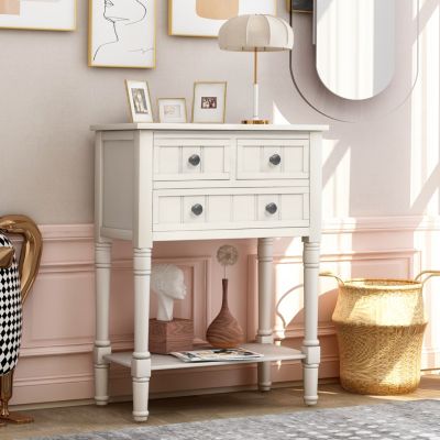 Simplie Fun Narrow Console Table, Slim Sofa Table With Three Storage Drawers And Bottom Shelf