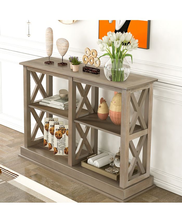 Simplie Fun Console Table with 3Tier Open Storage Spaces and "X" Legs