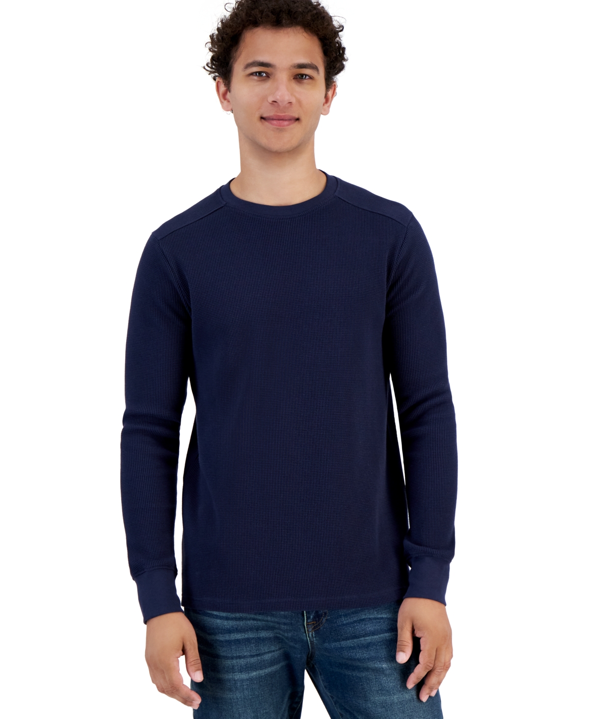 And Now This Men's Waffle-knit Long-sleeve T-shirt, Created For Macy's In Navy