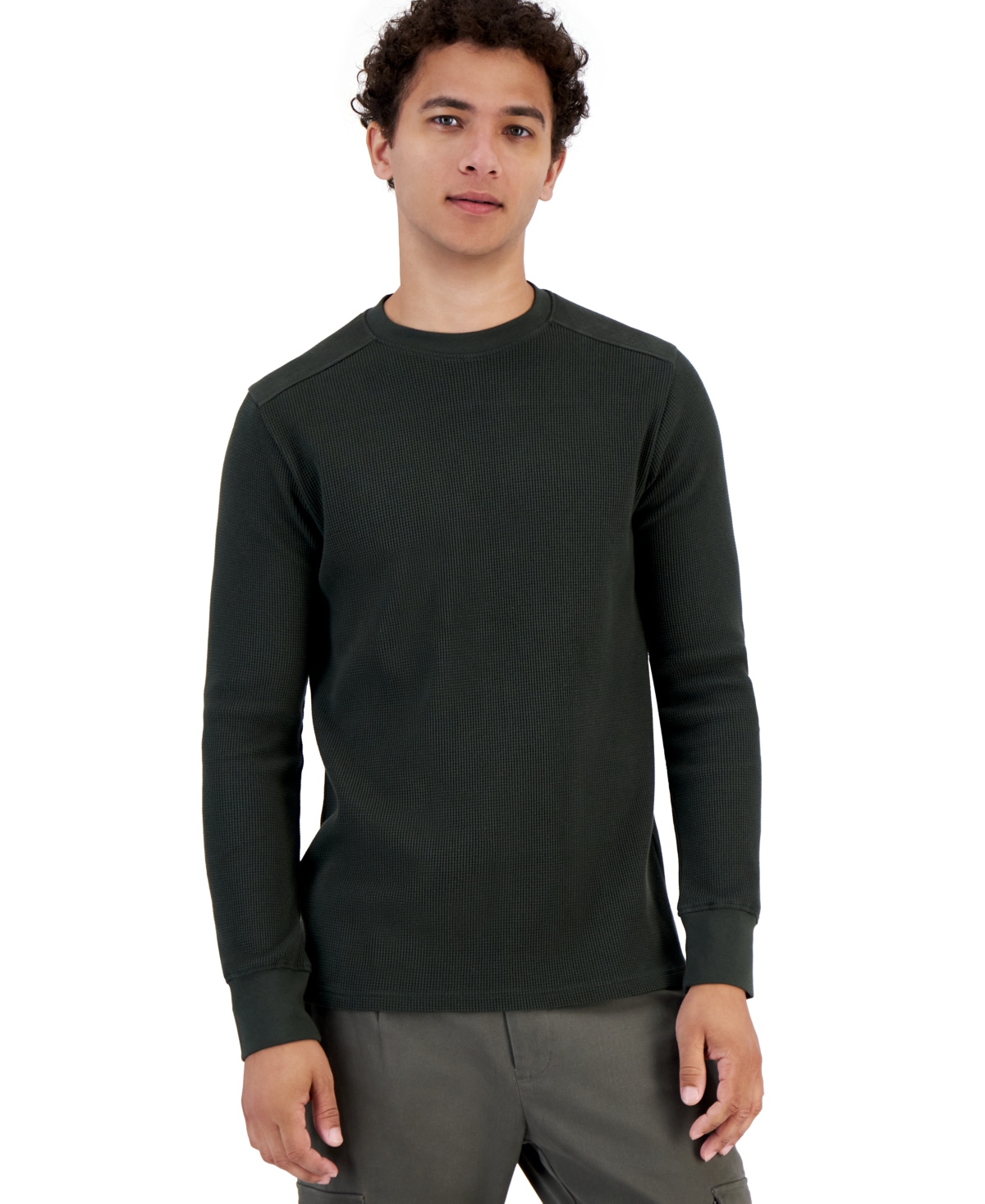 And Now This Men's Waffle-knit Long-sleeve T-shirt, Created For Macy's In Oxford Green