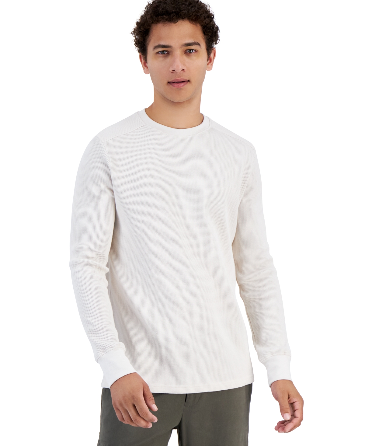 And Now This Men's Waffle-knit Long-sleeve T-shirt, Created For Macy's In Dusty Cream