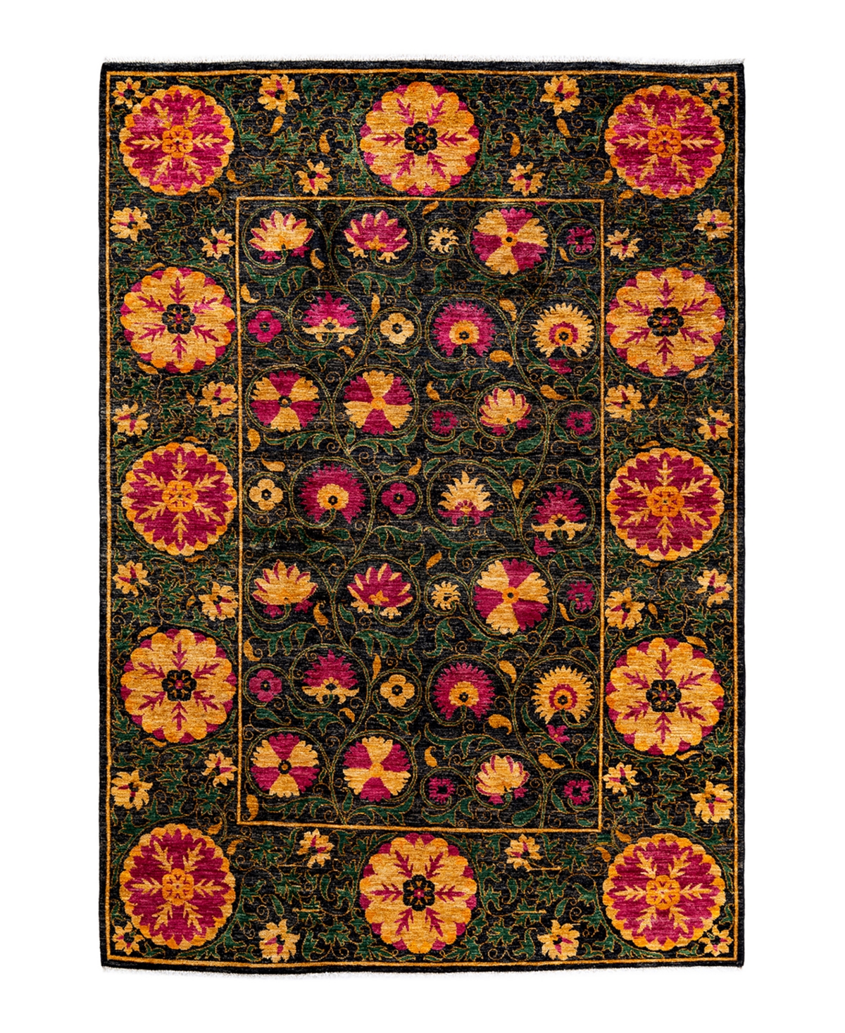 Adorn Hand Woven Rugs Suzani M1620 6'4in x 9'2in Area Rug - Black