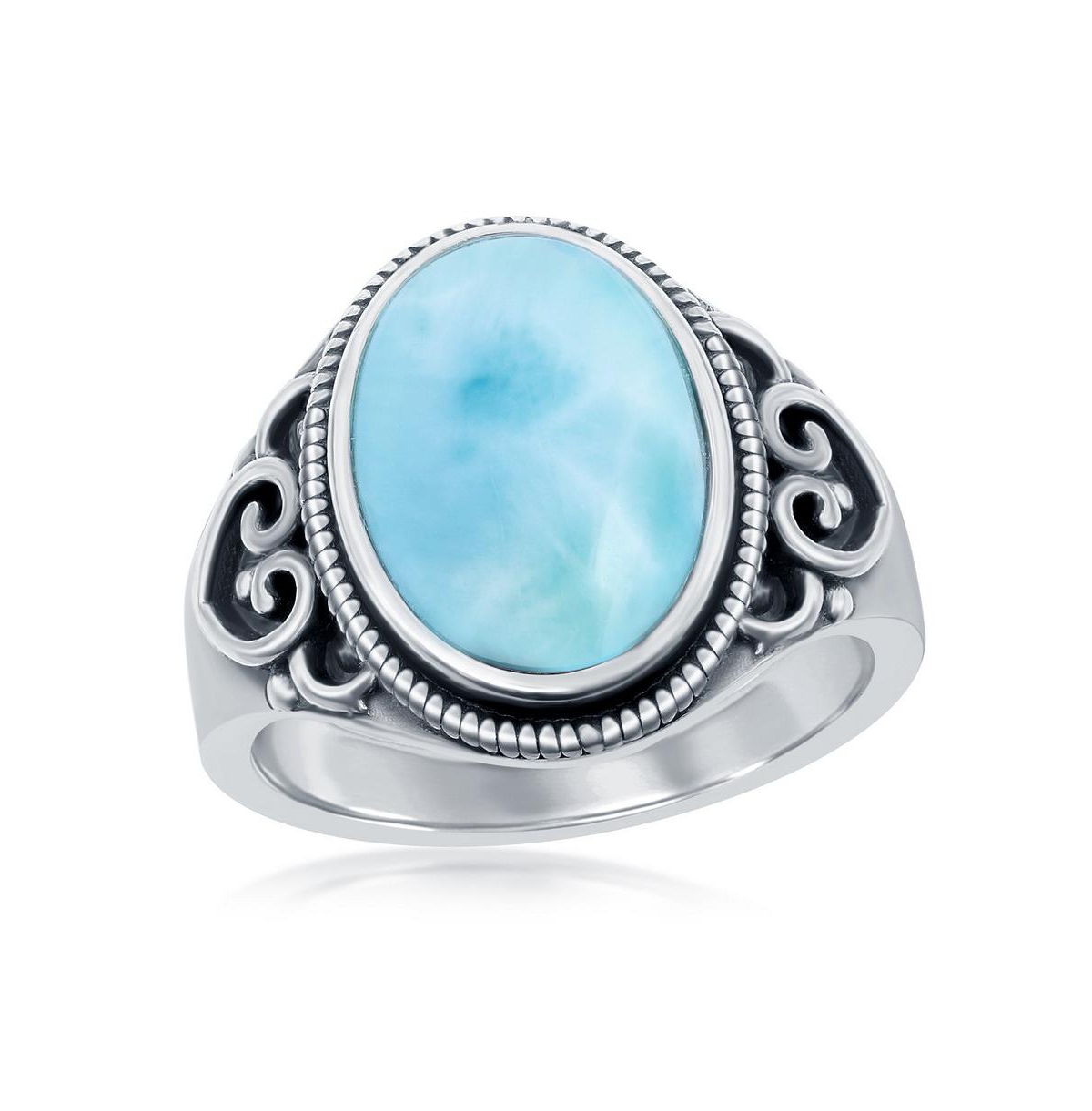 Sterling Silver Oval Larimar Filigree Design Ring - Blue