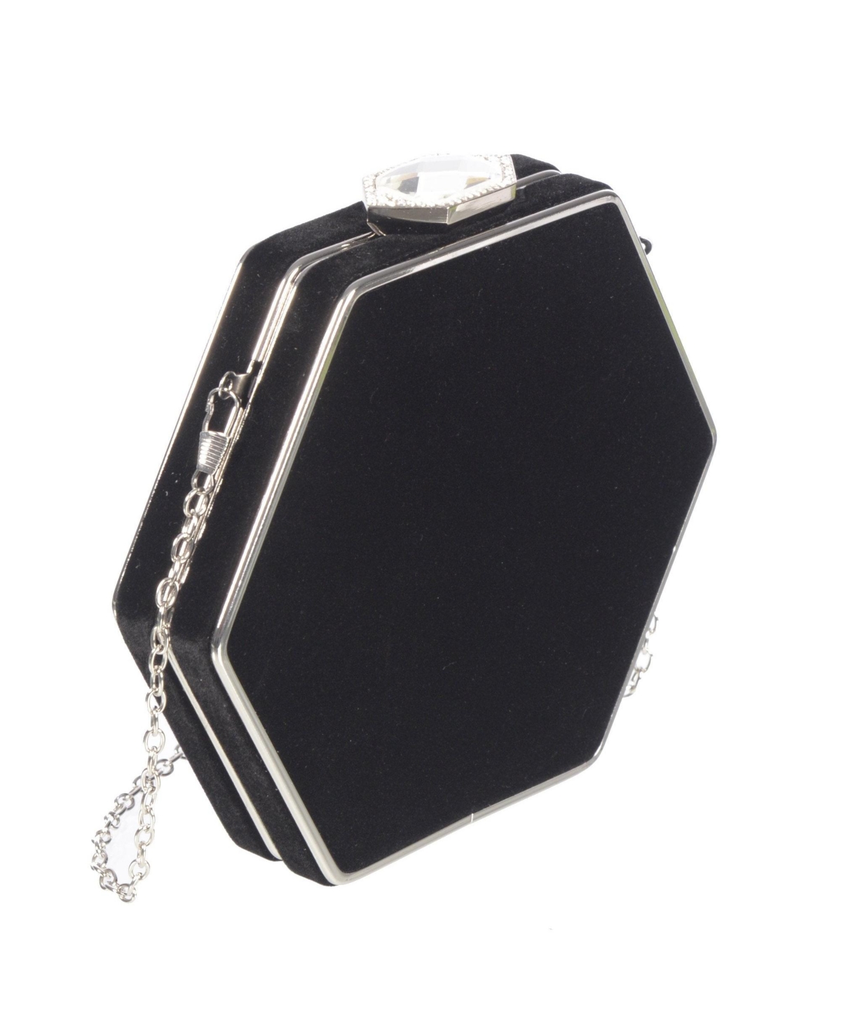 Ladies Velvet Evening Bag with Jewel Closure - Black