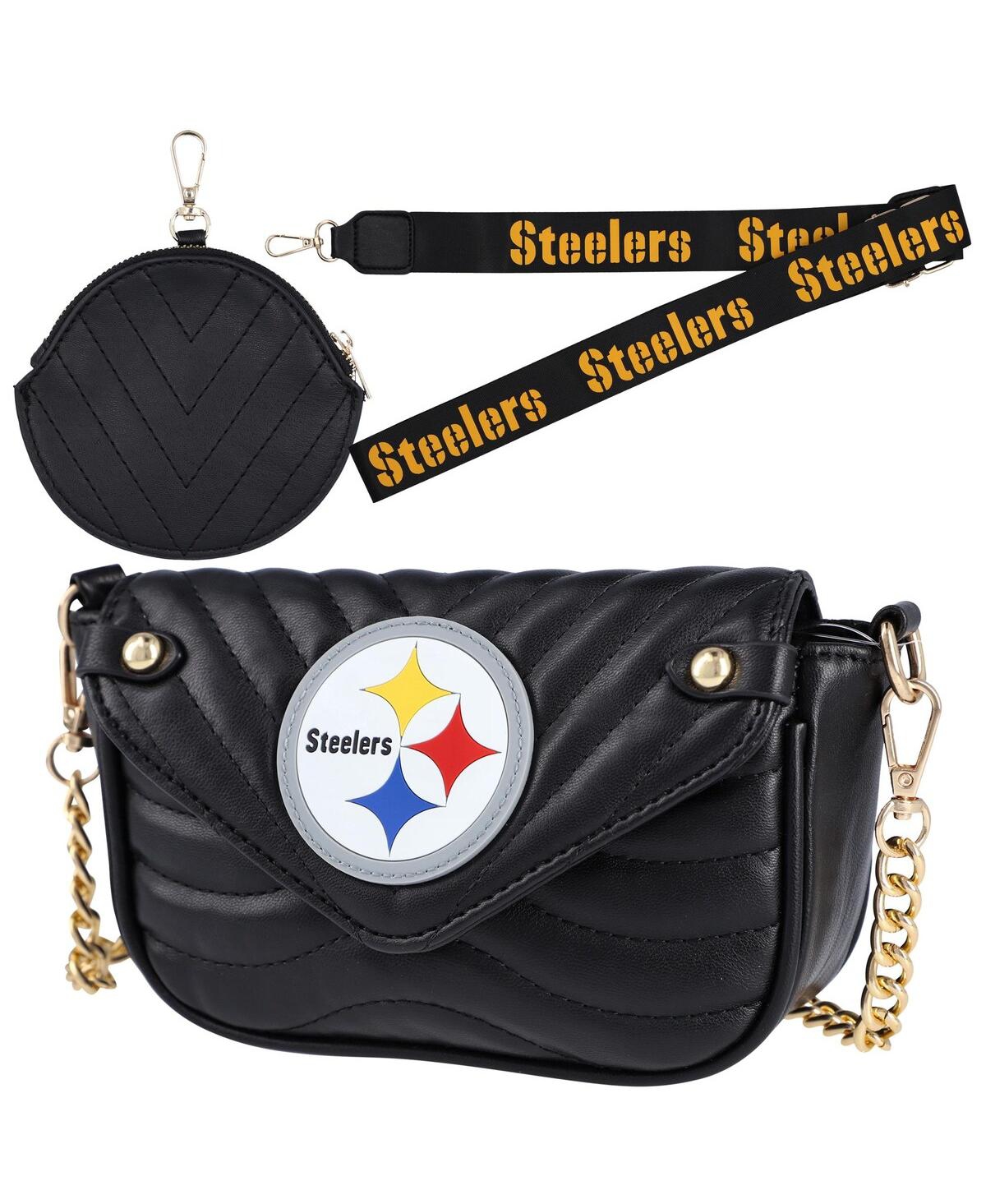 Cuce Women's  Pittsburgh Steelers Leather Strap Bag In Black