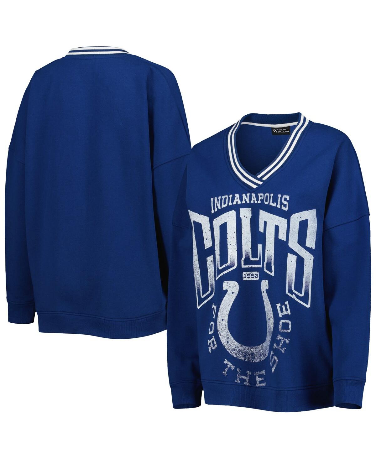 THE WILD COLLECTIVE WOMEN'S THE WILD COLLECTIVE ROYAL INDIANAPOLIS COLTS VINTAGE-INSPIRED V-NECK PULLOVER SWEATSHIRT