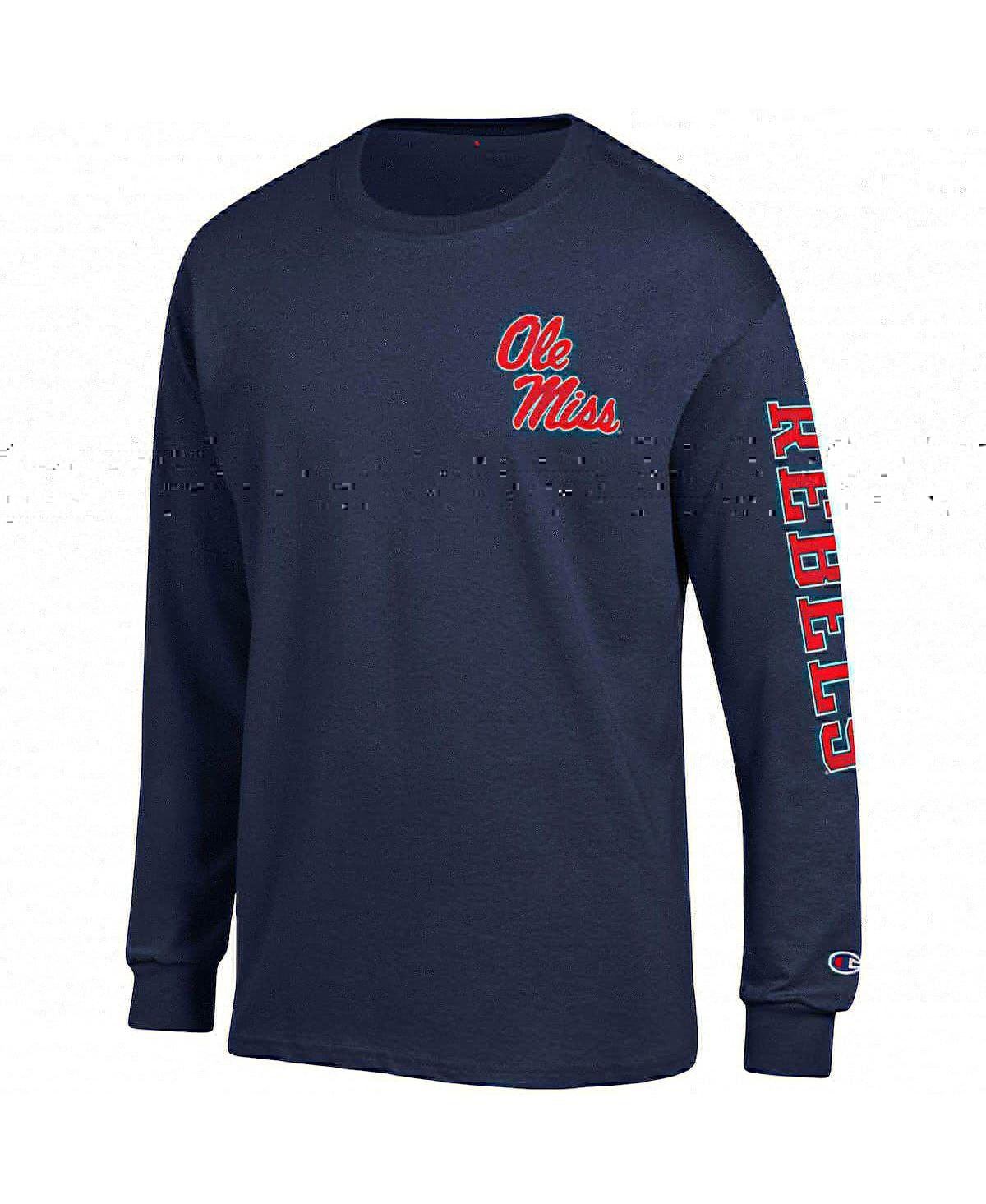 Shop Champion Men's  Navy Ole Miss Rebels Team Stack Long Sleeve T-shirt