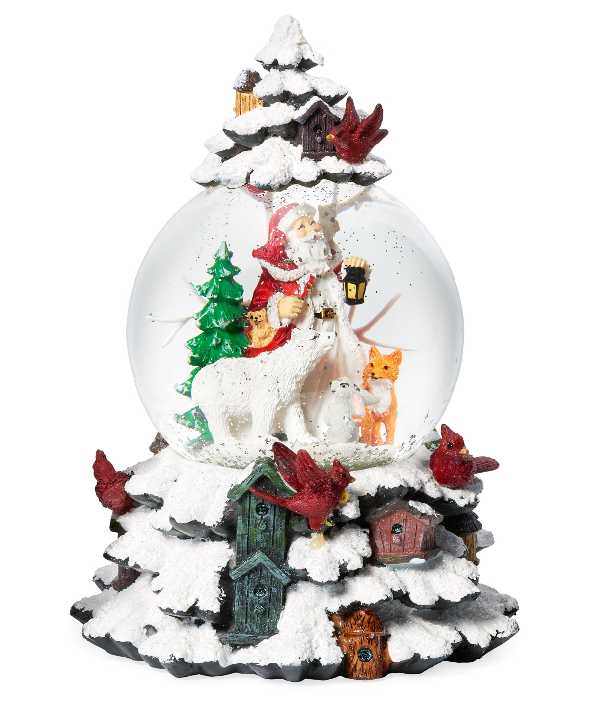 Roman 9" H Musical Light Emitting Diode (led) Swirl Dome Tree With Santa And Animals In Multi Color