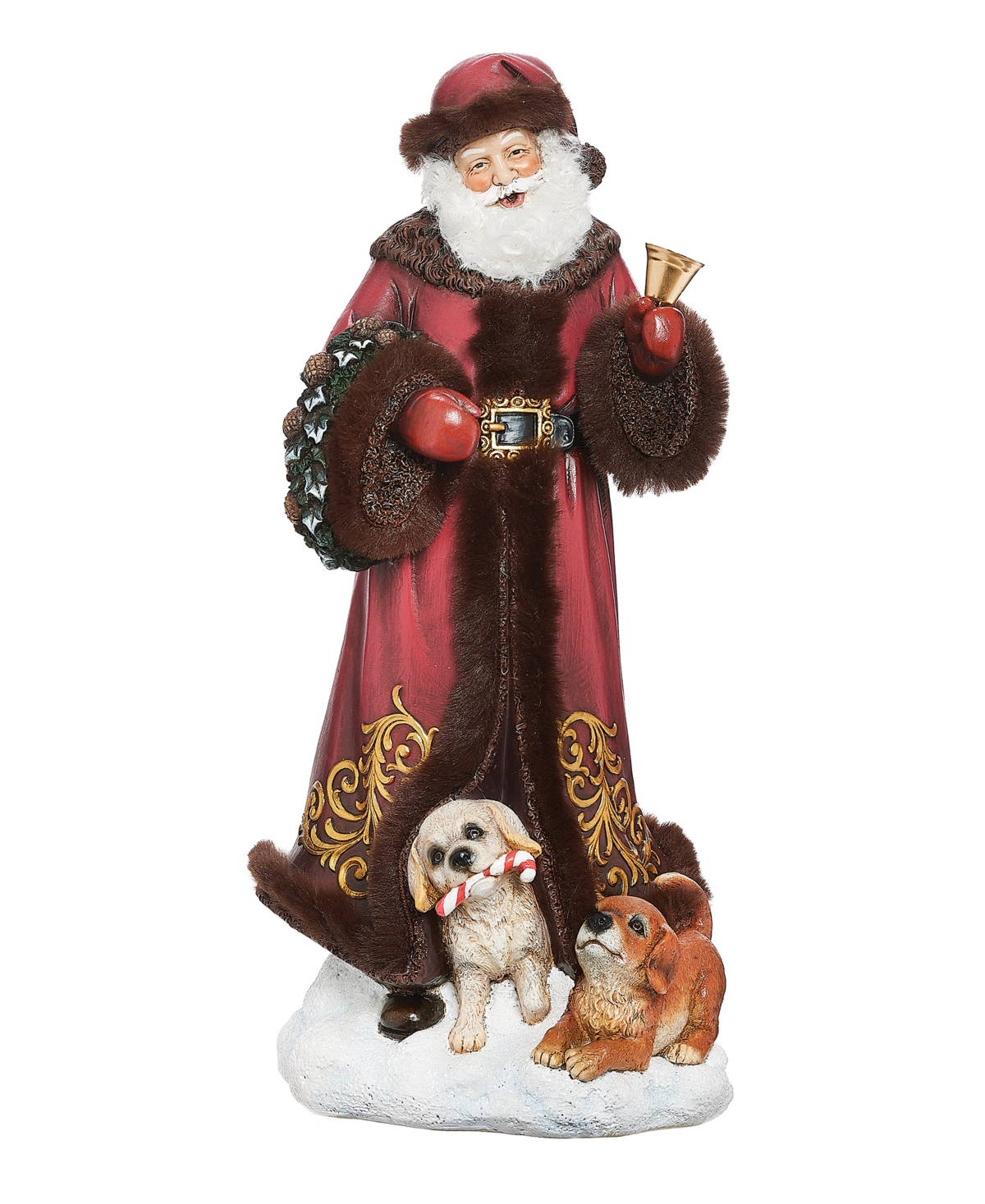 Roman 11.5" H Santa With Puppies Brown In Multi Color