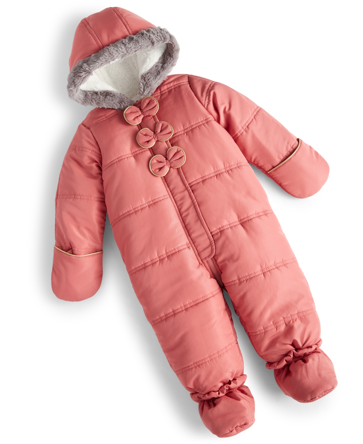First Impressions Baby Girls Bows Footed Snowsuit, Created For Macy's In Rustic Rose