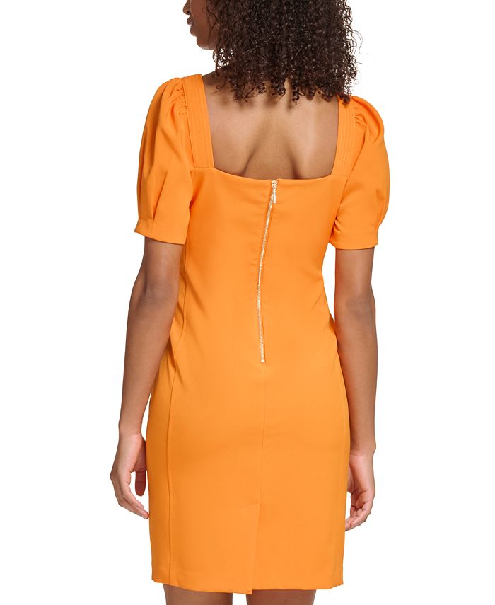 KARL LAGERFELD PARIS Women's Sweetheart-Neck Puff-Sleeve Crepe Dress ...
